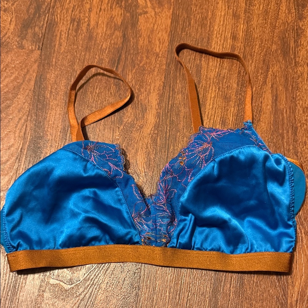 Auden Vibrant Blue Bra with Brown Accents